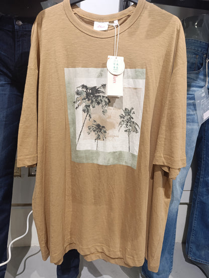 Beige Summer Oversized T-Shirt With Palm Tree Graphic