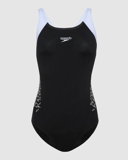 Speedo Women's Boom Splice Muscleback Swimsuit / Black - White 42