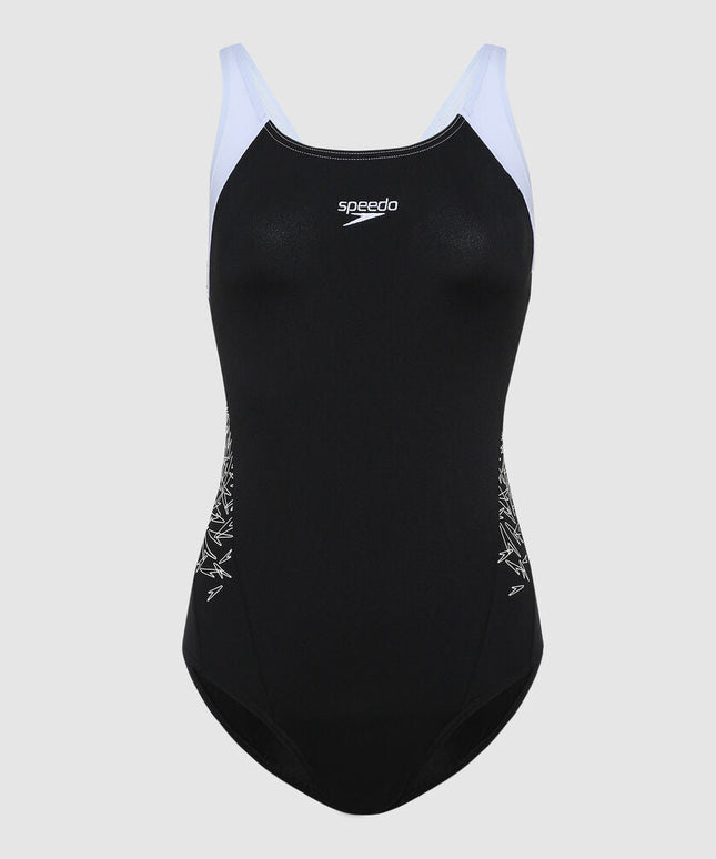 Speedo Women's Boom Splice Muscleback Swimsuit / Black - White 42