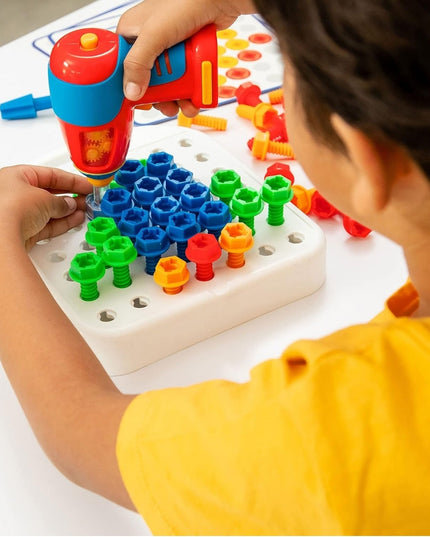 Educational Insights Design & Drill Patterns & Shapes Drill Toy, 58 Pieces with Toy Drill, Preschool STEM Toy for Home & Classroom, Ages 3+