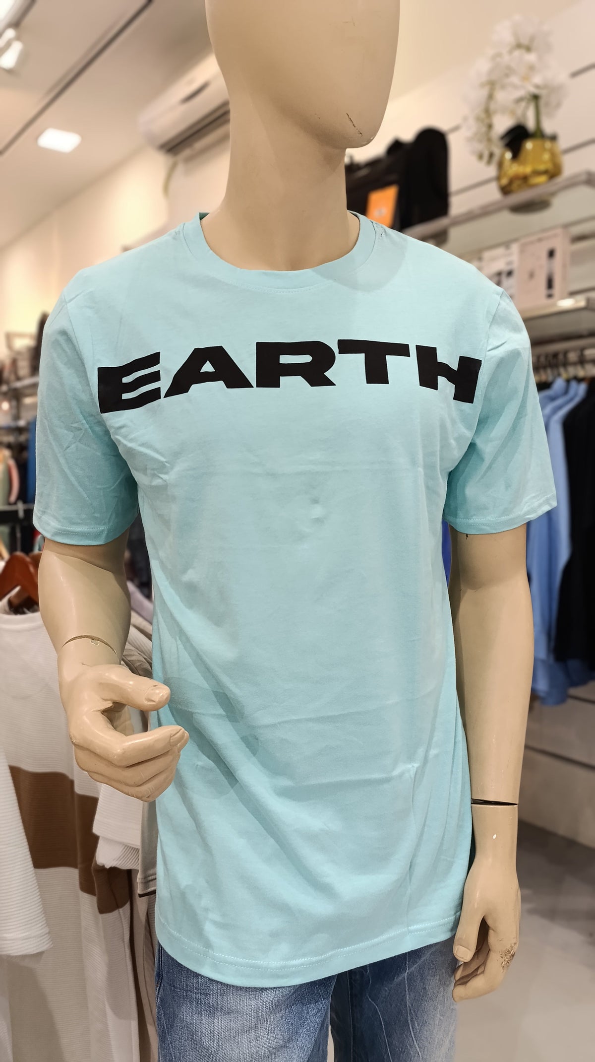 Bs Style Men'S Sky Blue "Earth" Graphic Printed T-Shirt