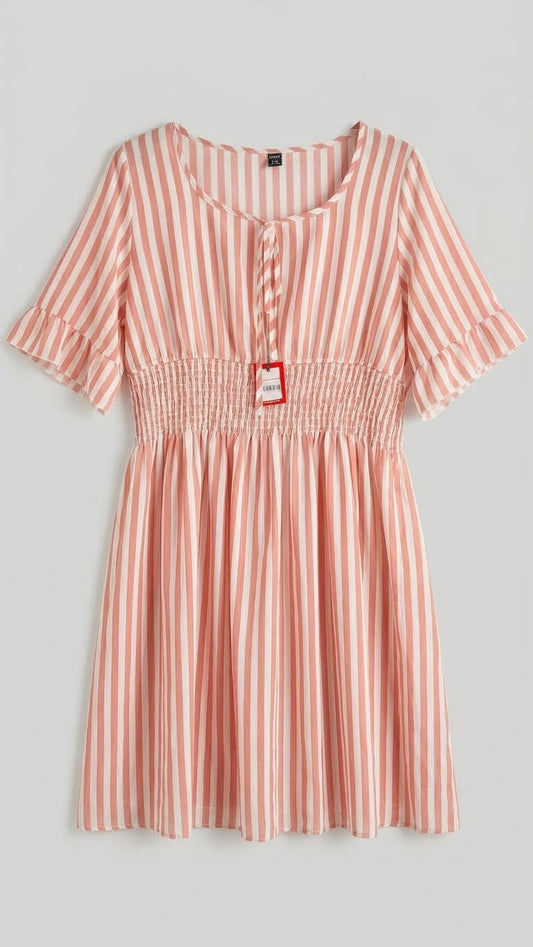 SHEIN Striped Ruffle Sleeve Dress with Smocked Waist women