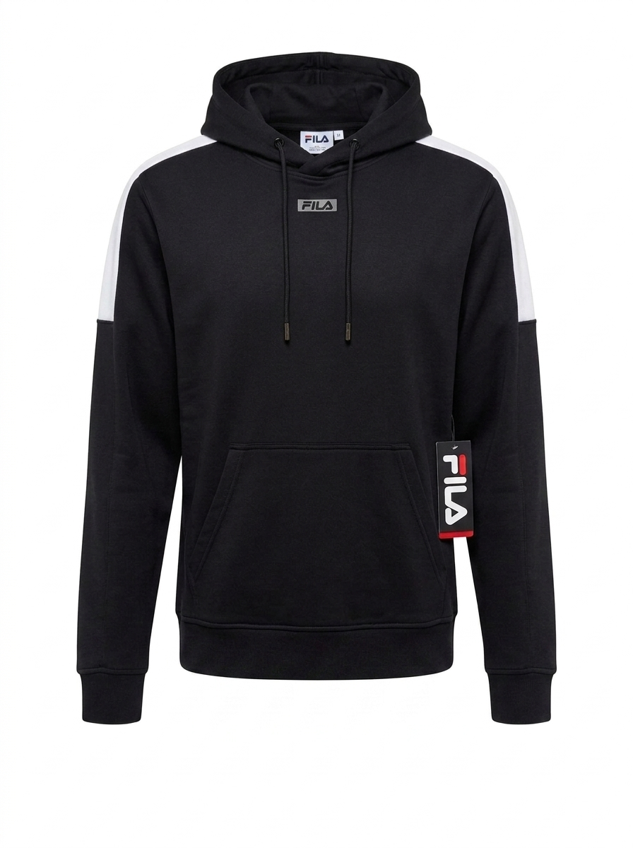 Fila Stamina black hoodie with white shoulder panel, front
