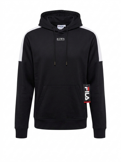 Fila Stamina black hoodie with white shoulder panel, front