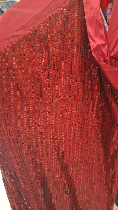 SHEIN Burgundy Sequin Halter Neck Mini Dress