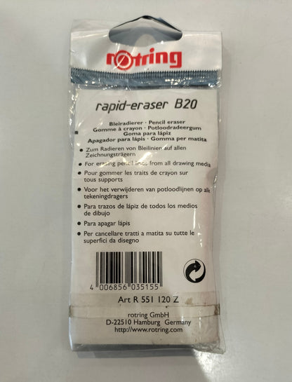 Rotring Rapid-Eraser B20 pack, back of packaging with product information