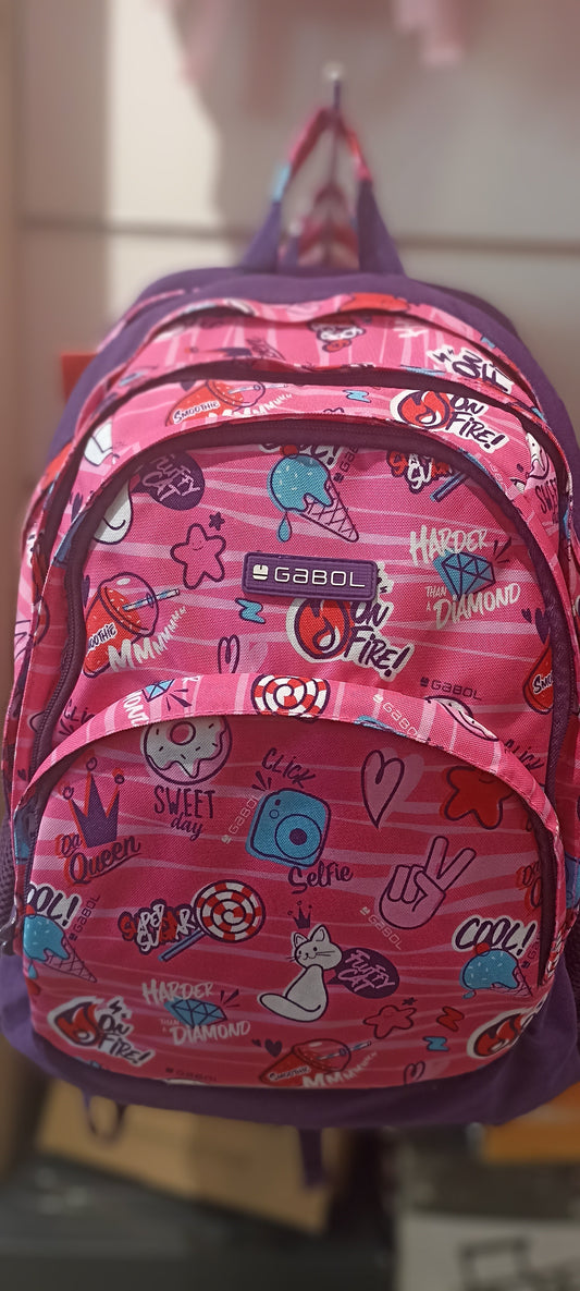 Gabol Pink School Backpack With Cartoon Prints