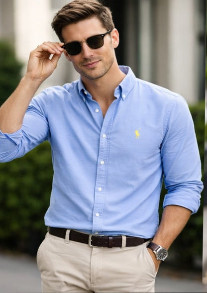 Polo Ralph Lauren Men'S Shirt Custom Fit Oxford Sky Blue