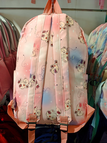 Teddy Bear Printed Backpack – Pastel Pink With Heart Charm