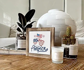 XJCUG Patriotic Wood Plaque Sign, Box Wood Plaques Desk Décor, America Sign, Patriotic Welcom, Independence Day Celebration Decor, Patriotic Table Shelf Decor, Home Decor Sign, National Day Gift