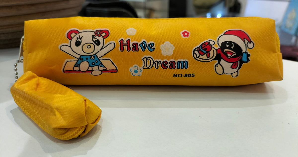 Yellow NO:805 Have Dream pencil case with cartoon print and small pouch