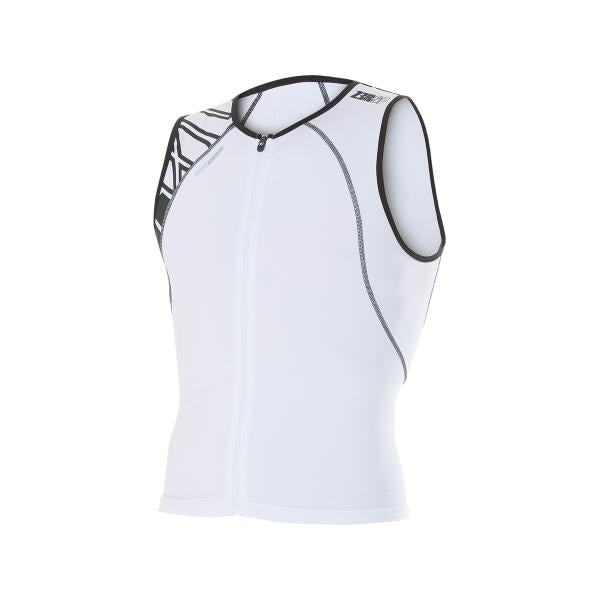 ZEROD white trisuit singlet with black and white print side panel