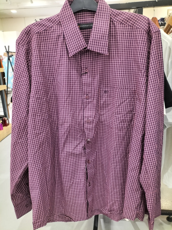Clearance of Cotton Days Shirt – Maroon Dress with Grid Line Pattern