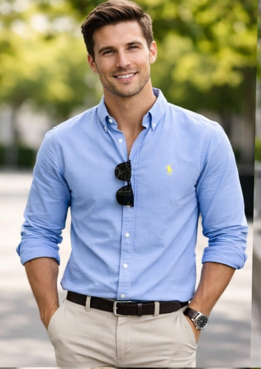 Polo Ralph Lauren Men'S Shirt Custom Fit Oxford Sky Blue