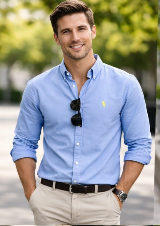 Clearance of Ralph Lauren Shirt – Men's Custom Fit Oxford Sky Blue