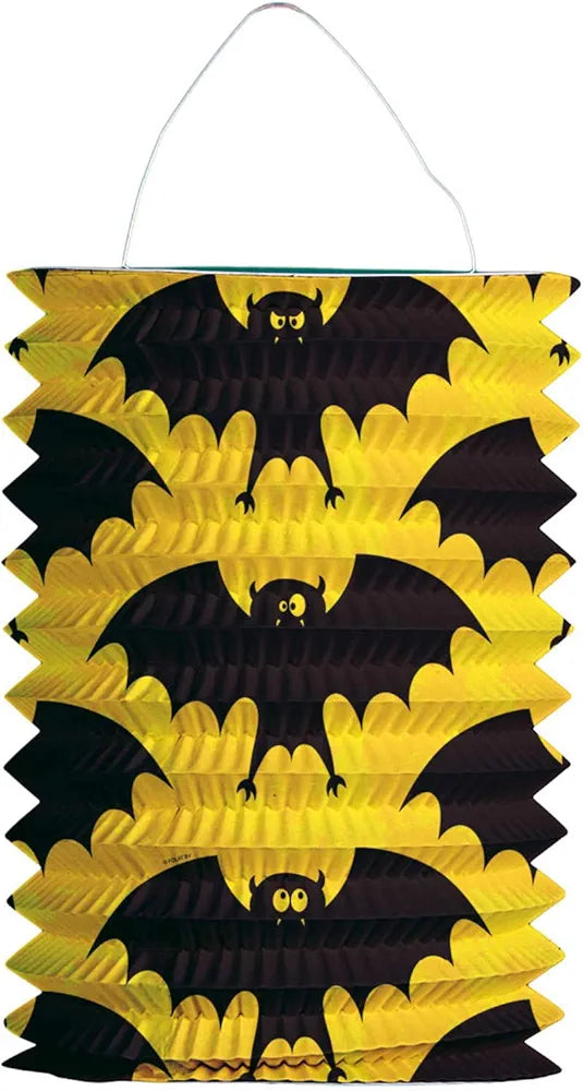 Yellow and black bat design paper lantern, 16 cm