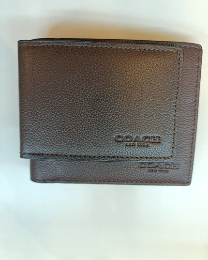 Original -Coach Men's ID Billfold Wallet In Signature Canvas, DARK BROWN- no box