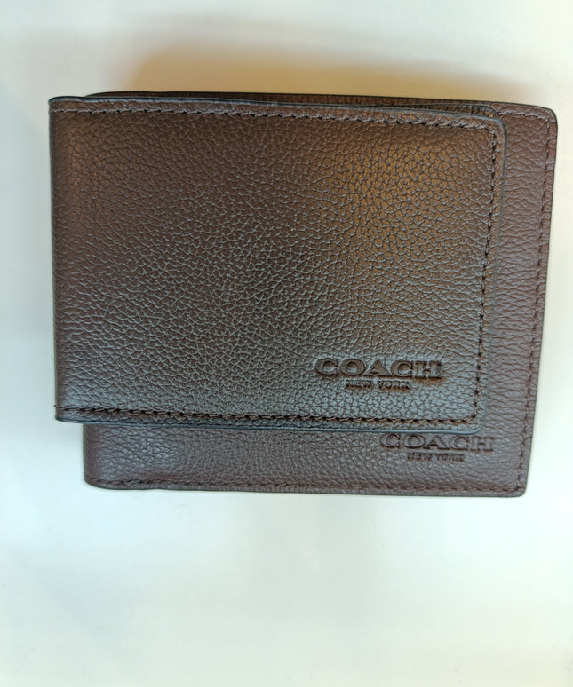 Original -Coach Men's ID Billfold Wallet In Signature Canvas, DARK BROWN- no box