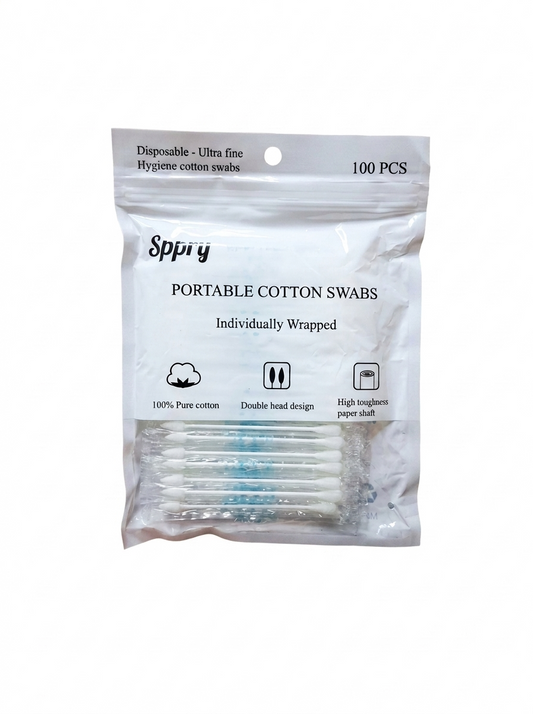 Sppry Portable Cotton Swabs Round-Pointed End - Individually Wrapped 100Pcs