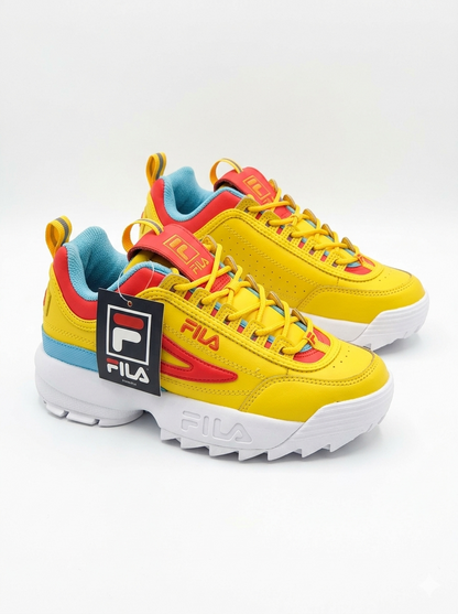 Fila Disruptor Ii Premium (Niños Grandes) Limón/Rosa Diva/Pescado Azul 5 Kids Shoes