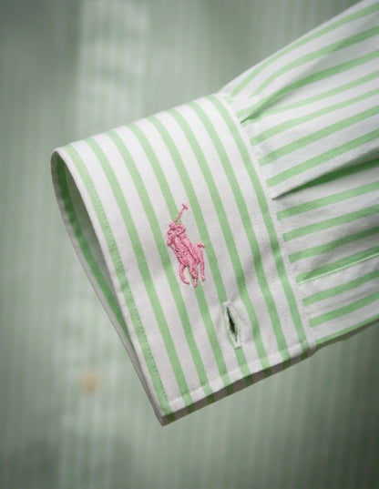 Polo Ralph Lauren Women's Green & White Striped Button-Down Shirt