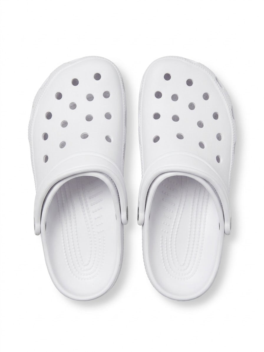 White foam clogs with ventilation holes, top view