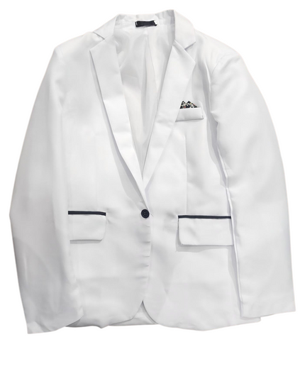 White Women's Blazer Jacket with Pocket Square