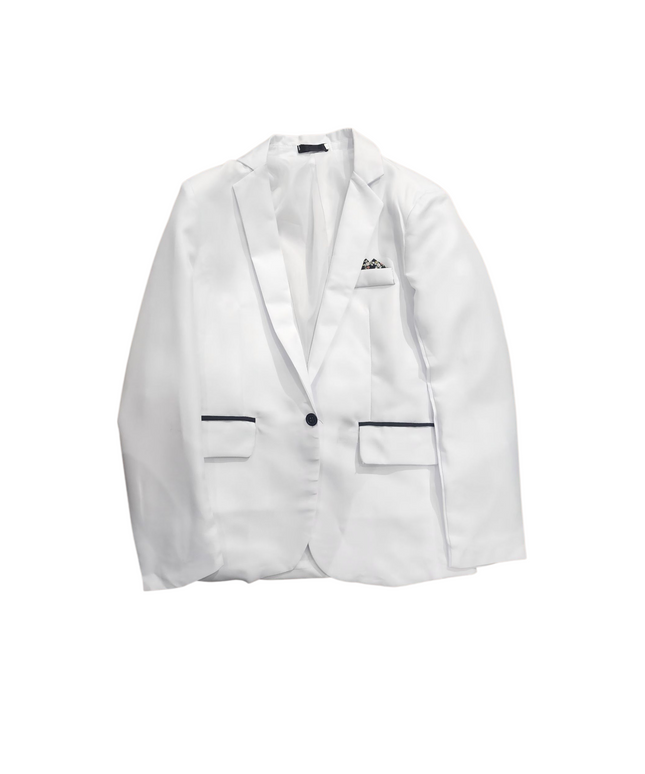 White Women's Blazer Jacket with Pocket Square