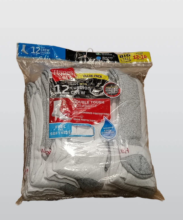 Hanes  MENS BIG & TALL CUSHION CREW VALUE PACK  12PAIRS