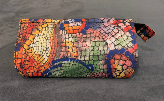 Zippered Cosmetic Pouch With Multicolored Mosaic Pattern (Orange)