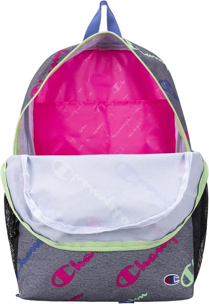 Champion Grey Backpack With Colorful Logo Print