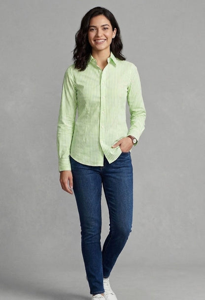Polo Ralph Lauren Women's Green & White Striped Button-Down Shirt