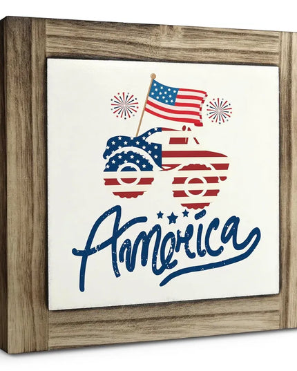 XJCUG Patriotic Wood Plaque Sign, Box Wood Plaques Desk Décor, America Sign, Patriotic Welcom, Independence Day Celebration Decor, Patriotic Table Shelf Decor, Home Decor Sign, National Day Gift