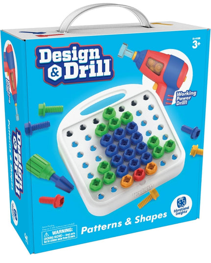 Educational Insights Design & Drill Patterns & Shapes Drill Toy, 58 Pieces with Toy Drill, Preschool STEM Toy for Home & Classroom, Ages 3+