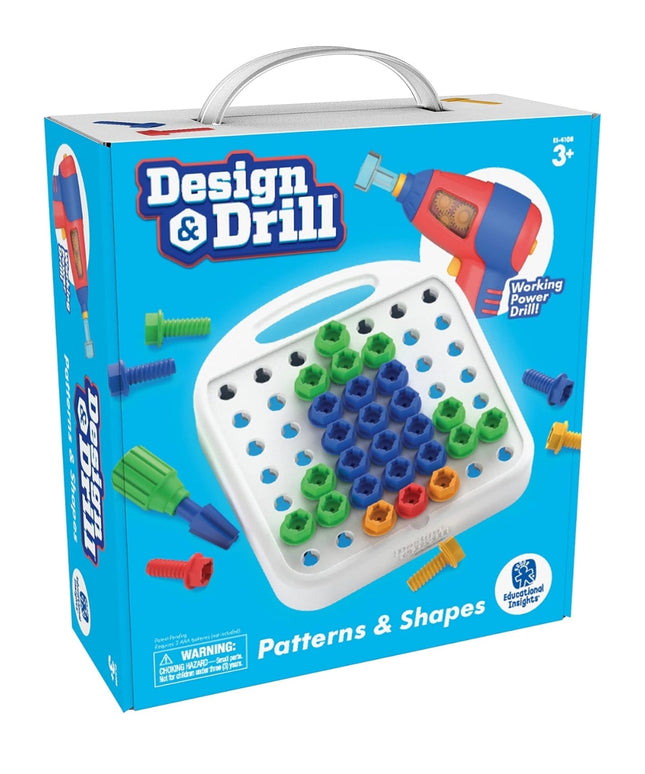 Educational Insights Design & Drill Patterns & Shapes Drill Toy, 58 Pieces with Toy Drill, Preschool STEM Toy for Home & Classroom, Ages 3+