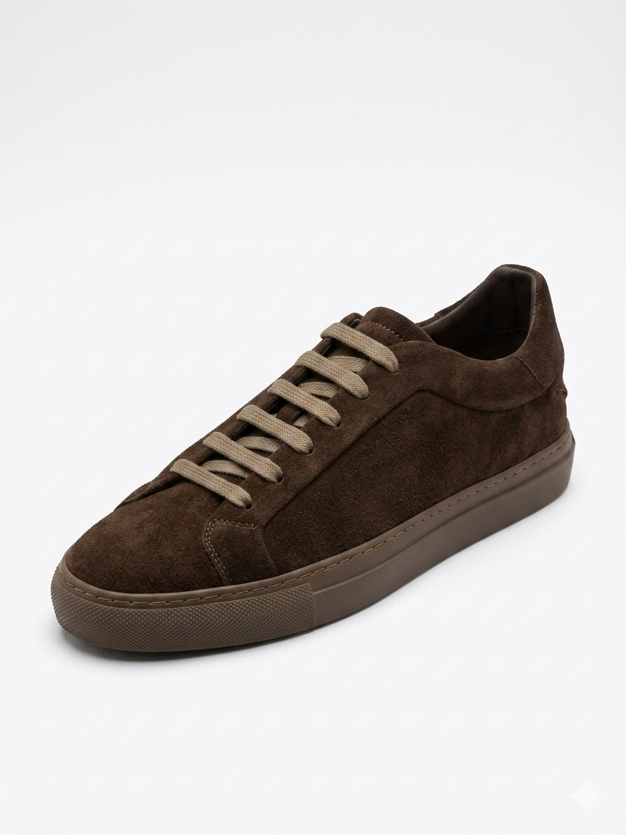 Massimo Dutti brown suede lace-up sneaker, angled
