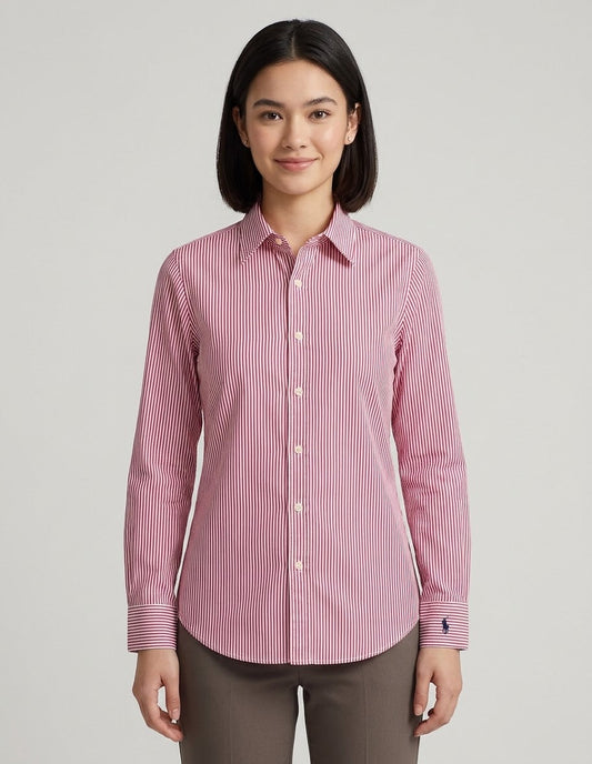 Polo Ralph Lauren Women's Striped Shirt - Pink & White custom fit