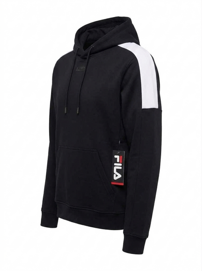 Fila black performance hoodie, angled side view