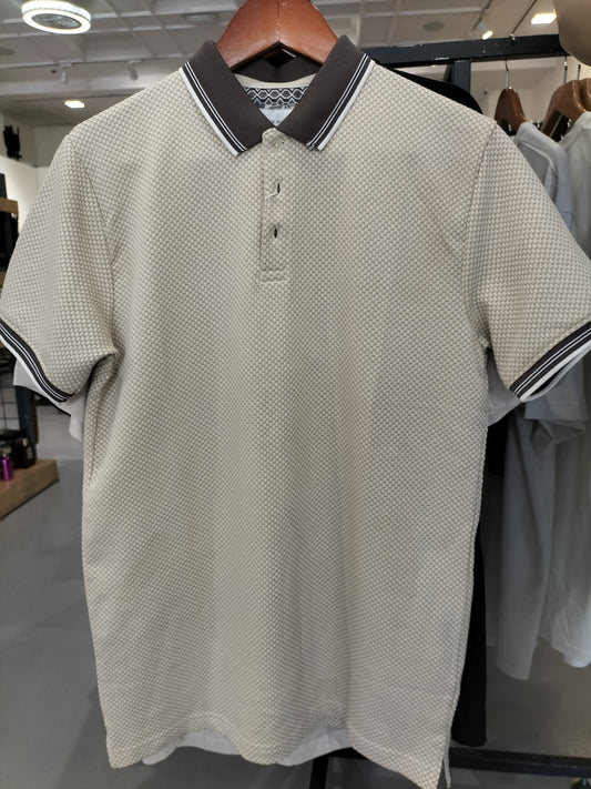 Cactus Man Ricky Singh Beige Polo T-Shirt With Structured Knit