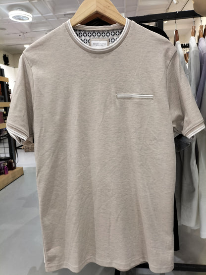 Denim & Flower Ricky Singh Beige T-Shirt With Chest White Line