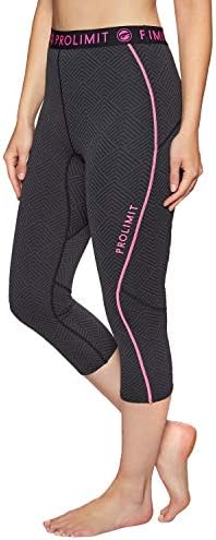 Woman wearing Prolimit black 3/4 leggings with pink seams