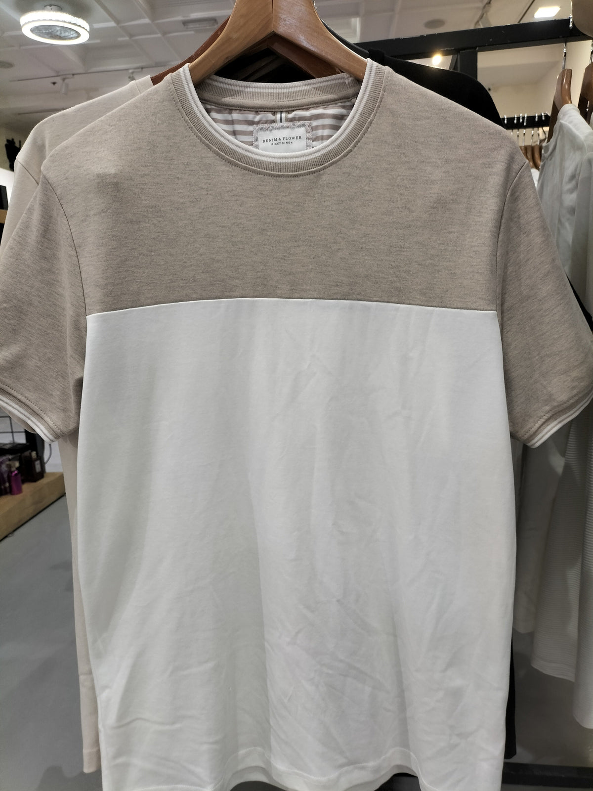Ricky Singh Denim & Flower Beige and White T-Shirt
