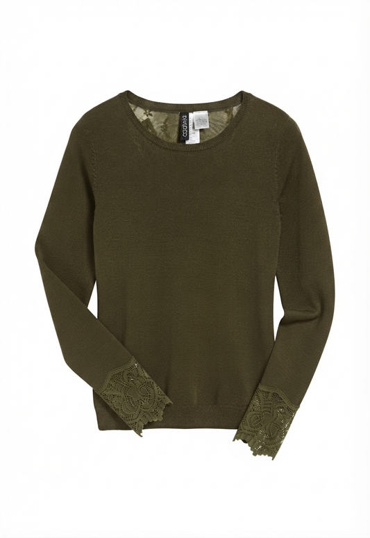 H&M Divided Women's Lace Detail Knit Sweater - Olive