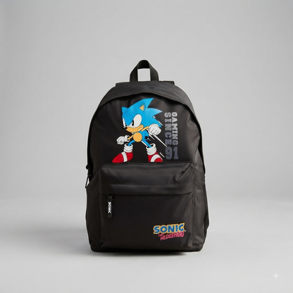 Sonic The Hedgehog Print Black School Backpack - 18"