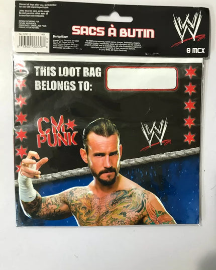 2012 WWE WRESTLING BIRTHDAY PARTY LOOT BAGS 8 PACK  CM PUNK