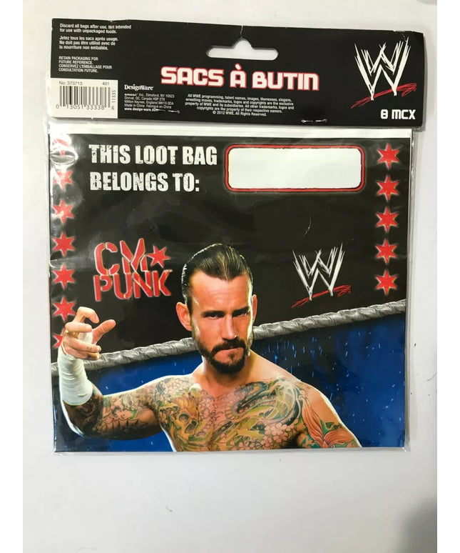 2012 WWE WRESTLING BIRTHDAY PARTY LOOT BAGS 8 PACK  CM PUNK