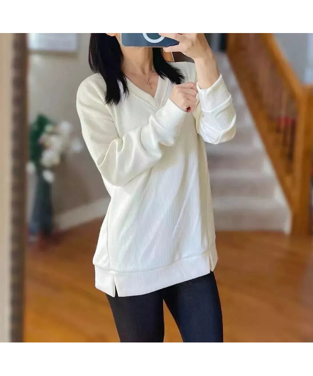 SIZE: XXL - Marc New York Women's V Neck Long Sleeve Textured Top, Color: Cream