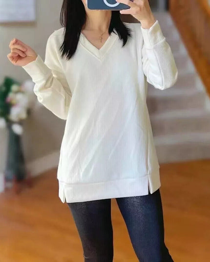 SIZE: XXL - Marc New York Women's V Neck Long Sleeve Textured Top, Color: Cream