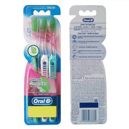 Oral-B Green Tea Gum Toothbrush Ultra Thin Deep Clean Care Extra Gentle Soft X 3