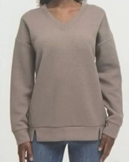 SIZE: XXL - Marc New York Women's V Neck Long Sleeve Textured Top, Color: Taupe